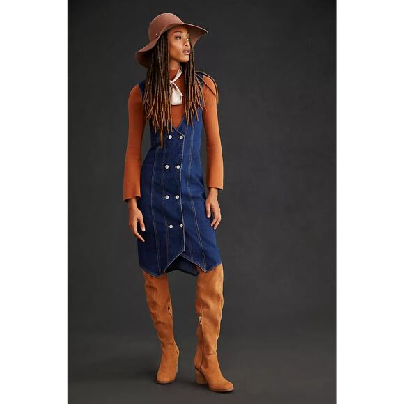 Nwt Anthropologie Pilcro Vest Mini Dress $180 SIZE 0 Dark Denim Button Front - Picture 5 of 9